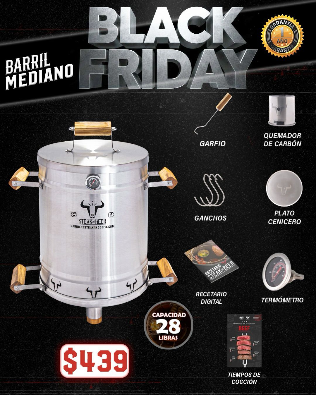 Barril Mediano 28 LBS (6 a 8 Personas)